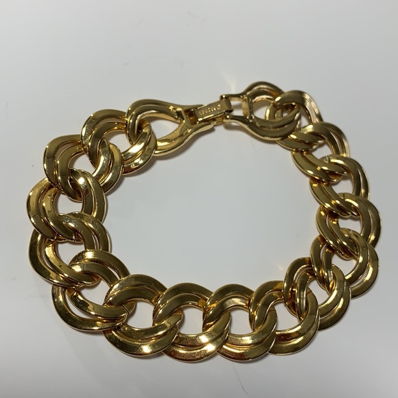 VTG Monet Double Wavy Link Bracelet 7.5β Gold Tone